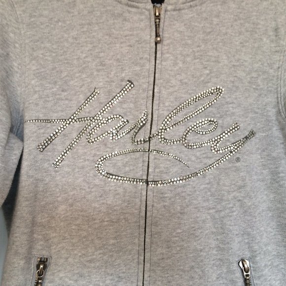 Harley-Davidson Womens Hoodie Small Gray Rhinestones Embellished Full Zip 2010 - Picture 3 of 8